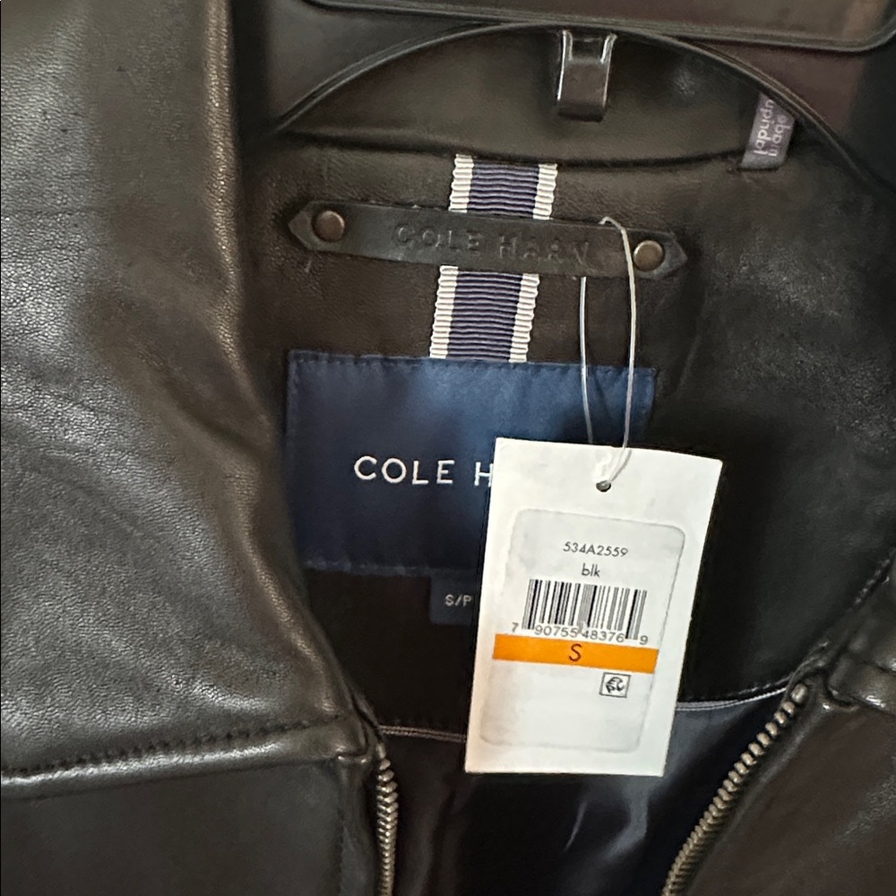 Cole Haan Black Leather Lambskin Sander Bomber Jacket Small New w Tags - Picture 3 of 6